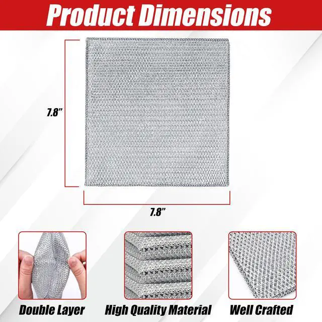 Alt view image 4 of 5 - 10-Pack Non-Scratch Wire Dishcloth | Multipurpose Thread Miracle Cleaning Cloths for Kitchen | Rust Removal Metal Wash Cloth | Quick Wire Dishwashing Rag | 3-Layer Reusable Scrub Cloth