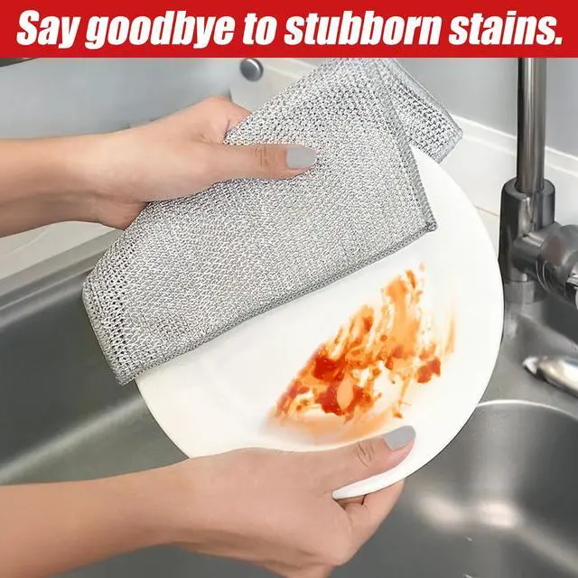 Alt view image 5 of 5 - 10-Pack Non-Scratch Wire Dishcloth | Multipurpose Thread Miracle Cleaning Cloths for Kitchen | Rust Removal Metal Wash Cloth | Quick Wire Dishwashing Rag | 3-Layer Reusable Scrub Cloth