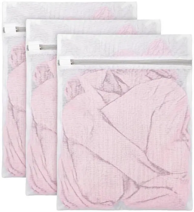 Main image of 3 PCS Laundry Bags, Mesh Wash Bags for Delicates, 12x16 Inches White Durable Mesh Laundry Bag, Washing Machine Bag with Sturdy Zippers for Delicates Lingerie Bras Sweaters Clothes Travel