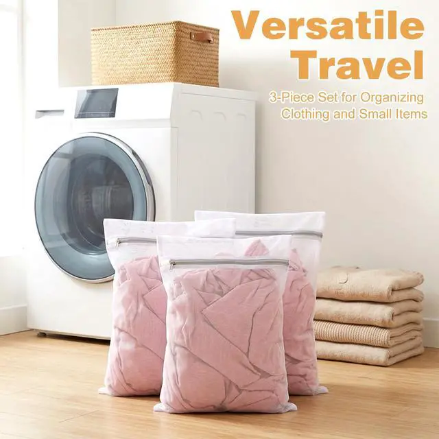 Alt view image 4 of 7 - 3 PCS Laundry Bags, Mesh Wash Bags for Delicates, 12x16 Inches White Durable Mesh Laundry Bag, Washing Machine Bag with Sturdy Zippers for Delicates Lingerie Bras Sweaters Clothes Travel