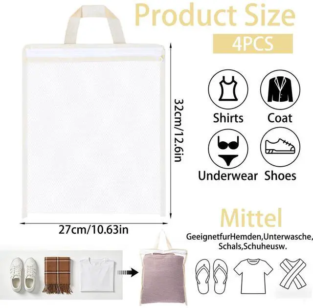 Alt view image 2 of 7 - 4Pcs Small Mesh Laundry Bags for Delicates Hanging Mini 12 x 10 Inches Durable Lingerie Bags for Washing Machine Wash Laundry Net Bag for Lingerie Underwear Socks Baby Clothes Travel 32x27cm