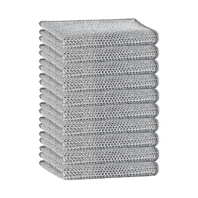 Main image of Reuseable Cleaning Cloth,Soft Wire Dishwashing Rags ,Double layer multi-purpose anti-scratch steel wire multi-purpose cleaning cloth,Suitable for tableware, metal,kitchen,home,office (10-Silver)