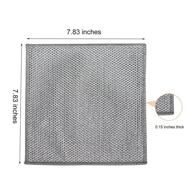 Alt view image 2 of 6 - Reuseable Cleaning Cloth,Soft Wire Dishwashing Rags ,Double layer multi-purpose anti-scratch steel wire multi-purpose cleaning cloth,Suitable for tableware, metal,kitchen,home,office (10-Silver)