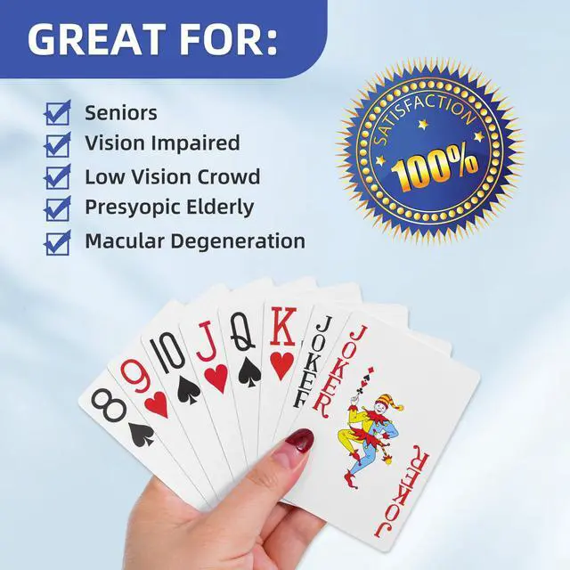 Alt view image 2 of 7 - Playing Cards Large Print for Adults - 2 Pack, Large Print Playing Cards for Seniors, Vision Impaired, Low Vision Crowd, for Blackjack, Euchre, Canasta Card Game