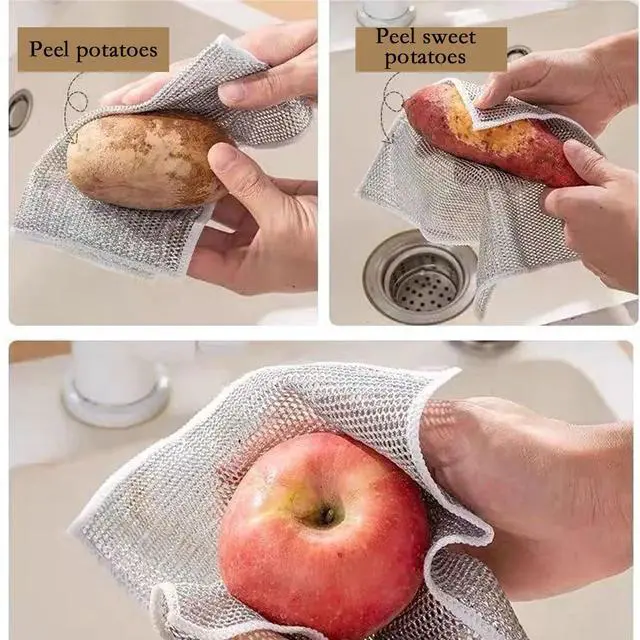 Alt view image 5 of 6 - 10-Pack Double-Layer Dry/Wet Dual-Use Metal Wire Non-Scratch Cloth Multi-Purpose Magic Cleaning Cloth Silver Wire Dish Cloth for Cookware, Tableware, Sink, Stove Cleaning, etc.(10PCS)