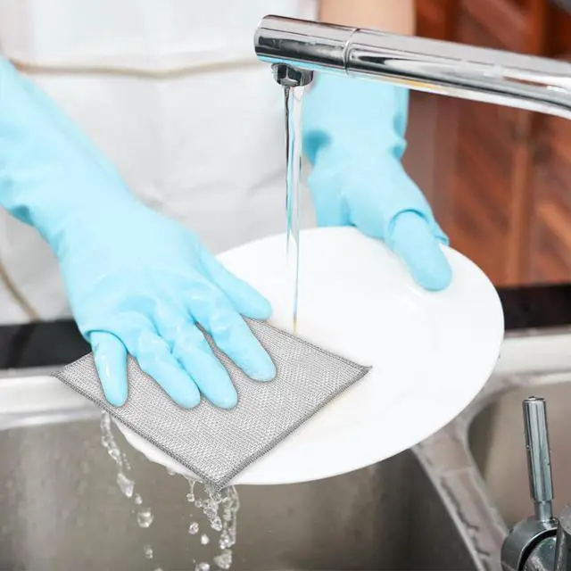 Alt view image 5 of 6 - Reuseable Cleaning Cloth,Soft Wire Dishwashing Rags ,Double layer multi-purpose anti-scratch steel wire multi-purpose cleaning cloth,Suitable for tableware, metal,kitchen,home,office (10-Silver)