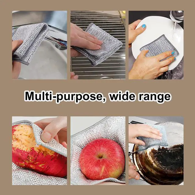 Alt view image 6 of 6 - Reuseable Cleaning Cloth,Soft Wire Dishwashing Rags ,Double layer multi-purpose anti-scratch steel wire multi-purpose cleaning cloth,Suitable for tableware, metal,kitchen,home,office (10-Silver)