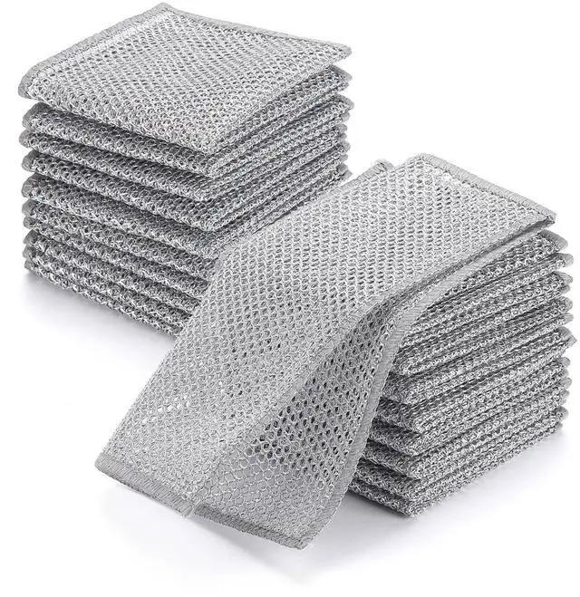 Main image of 20 Pack Steel Wire Dishcloth, Double Layer Metal Dish Cloths, Multipurpose Wire Dishwashing Rags for Kitchen Cleaning