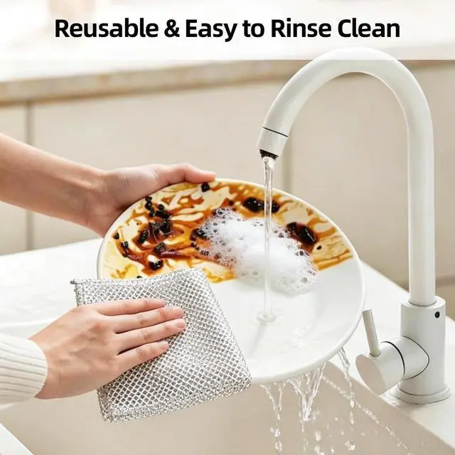 Alt view image 4 of 7 - 20 Pack Steel Wire Dishcloth, Double Layer Metal Dish Cloths, Multipurpose Wire Dishwashing Rags for Kitchen Cleaning