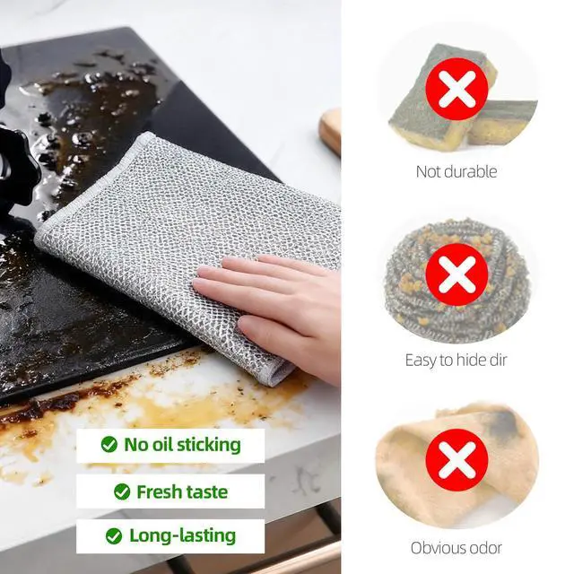 Alt view image 5 of 7 - 20 Pack Steel Wire Dishcloth, Double Layer Metal Dish Cloths, Multipurpose Wire Dishwashing Rags for Kitchen Cleaning