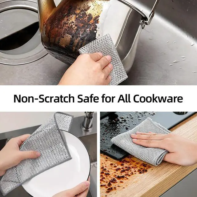 Alt view image 6 of 7 - 20 Pack Steel Wire Dishcloth, Double Layer Metal Dish Cloths, Multipurpose Wire Dishwashing Rags for Kitchen Cleaning