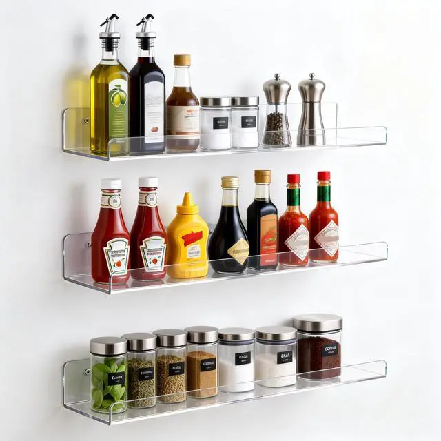Alt view image 7 of 7 - Clear Acrylic Shelves for Bathroom, 15'' Floating Shelves Wall Organizer for Perfume, Skincare, Bookshelf Organizer for Bedroom, Kids Room, Living Room, Room Decor
