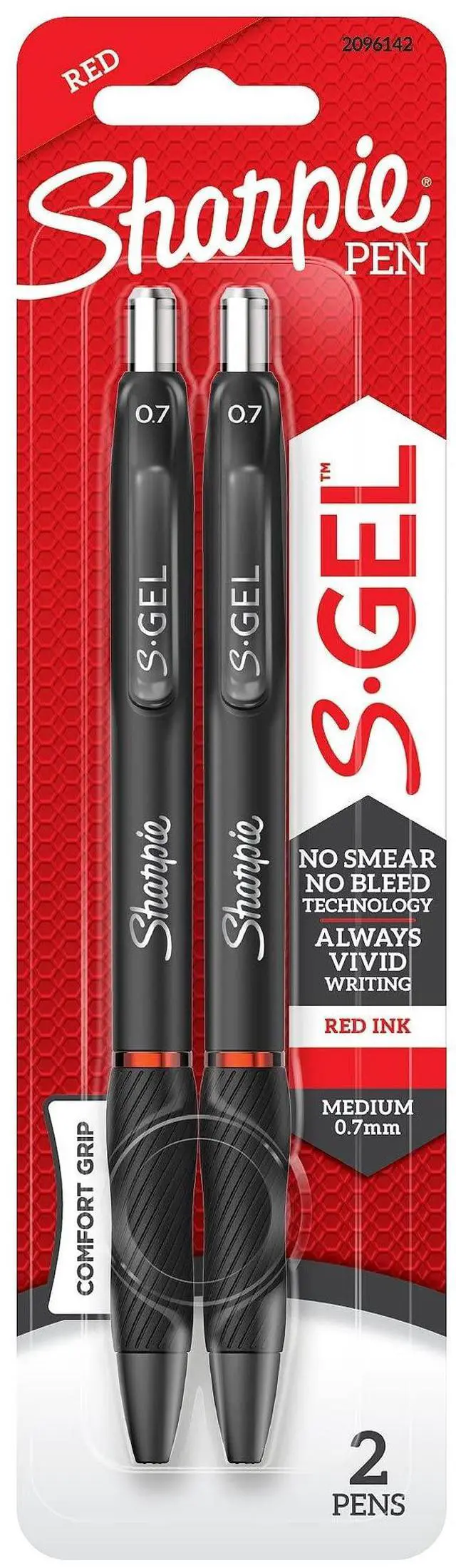 Main image of S-Gel, Comfort Grip Gel Pens, 0.7mm Medium Point, Red Ink, 2 Count