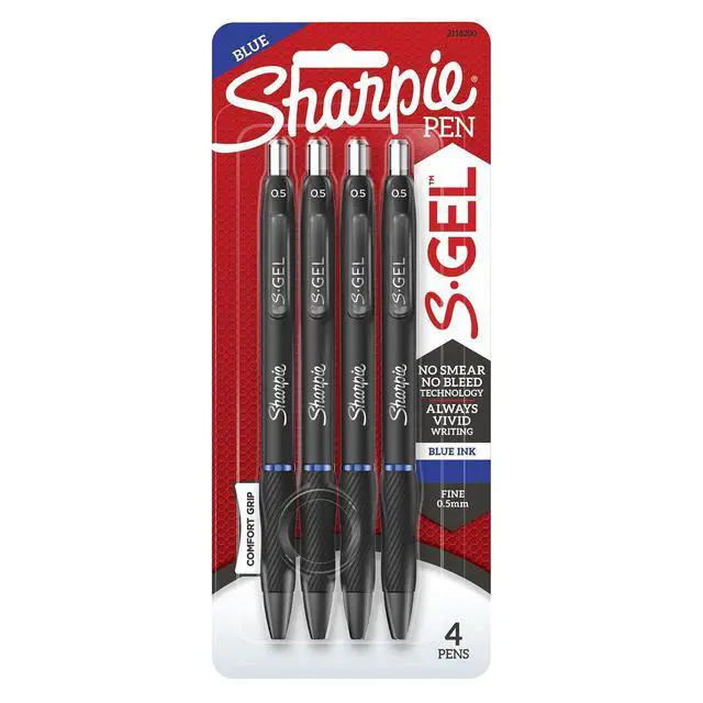 Main image of ® S Gel Pens, Fine Point, 0.5 mm, Black Barrels, Blue Ink, Pack Of 4 Pens