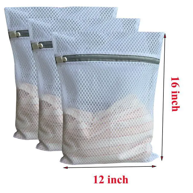 Alt view image 2 of 7 - 3Pcs Mesh Laundry Bags Durable Zipper Wash Bags for Delicates, Lingerie, Bras, Underwear, Baby Clothes, Shoe, Sock - Protect Garments in Washing Machine Pouch Net Bag Travel 12 x 16 Inches