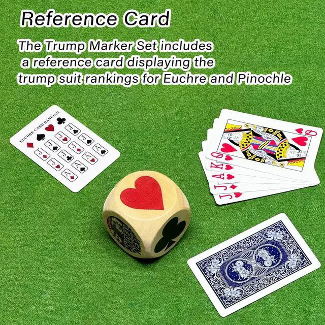 Alt view image 4 of 7 - Trump Marker Dice, 2 Inch Wooden Euchre Cube with Velvet Storage Bag, Trump Suit Indicator for Euchre, Pinochle, Bridge, Poker
