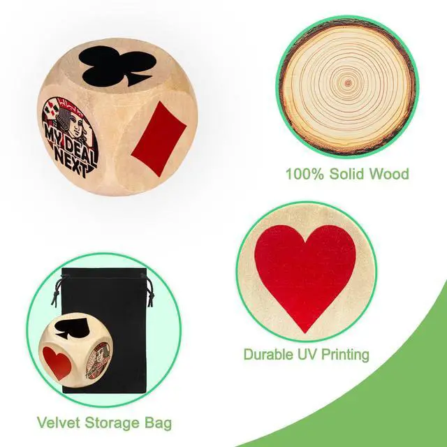 Alt view image 3 of 7 - Trump Marker Dice, 2 Inch Wooden Euchre Cube with Velvet Storage Bag, Trump Suit Indicator for Euchre, Pinochle, Bridge, Poker