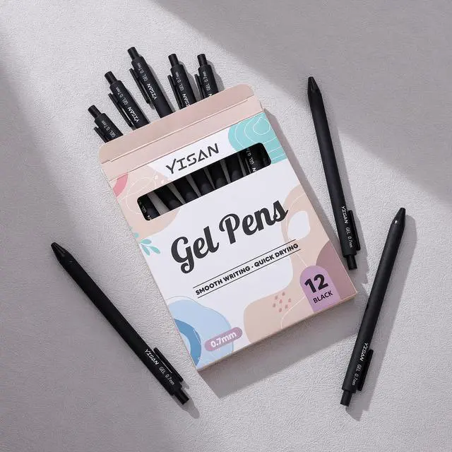 Alt view image 6 of 6 - Black Gel Pens, 12 Pack, 0.7mm Bullet Tip