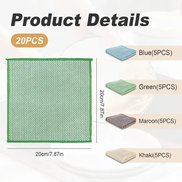 Alt view image 2 of 6 - 20 pcs Multipurpose Wire Dishwashing Rags, Upgraded 2-Layer Non-Scratch Metal Wire Dish Cloths for Wet/Dry Use, Reusable for Kitchen & Cookware, Sinks Utensils Stovetops, Multicolor, 7.87"x7.87"