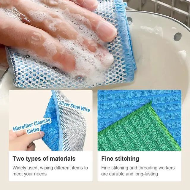 Alt view image 3 of 6 - 20 pcs Multipurpose Wire Dishwashing Rags, Upgraded 2-Layer Non-Scratch Metal Wire Dish Cloths for Wet/Dry Use, Reusable for Kitchen & Cookware, Sinks Utensils Stovetops, Multicolor, 7.87"x7.87"