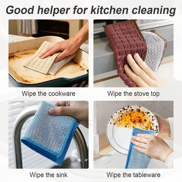 Alt view image 4 of 6 - 20 pcs Multipurpose Wire Dishwashing Rags, Upgraded 2-Layer Non-Scratch Metal Wire Dish Cloths for Wet/Dry Use, Reusable for Kitchen & Cookware, Sinks Utensils Stovetops, Multicolor, 7.87"x7.87"