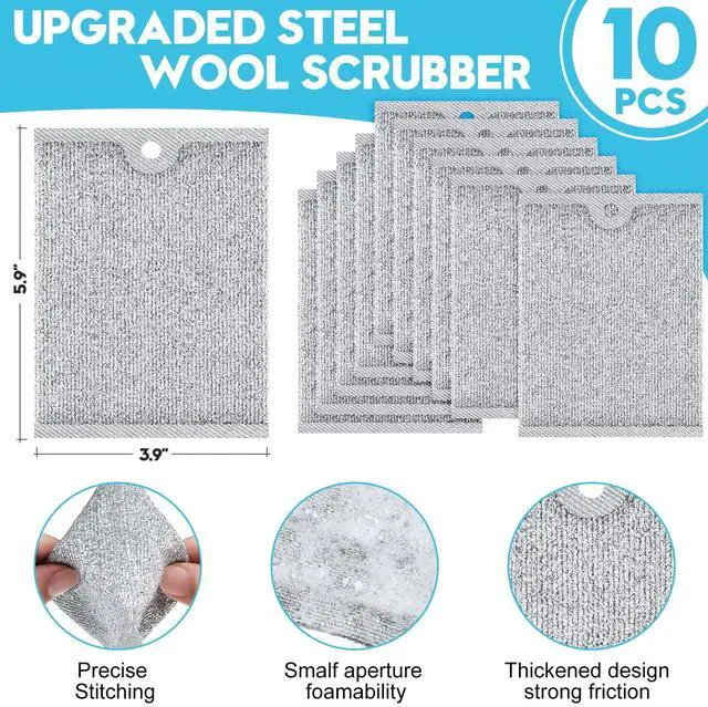 Alt view image 2 of 7 - Steel Wool Scrubber, Wire Dishwashing Rags, 10 Pcs Multipurpose Wire Dishcloth, Wet & Dry for Cookware, Sinks, Dishes, Stoves & Fireplaces 5.9 x 3.9 | Includes 10 Three-Layer Non-Scratch Wire