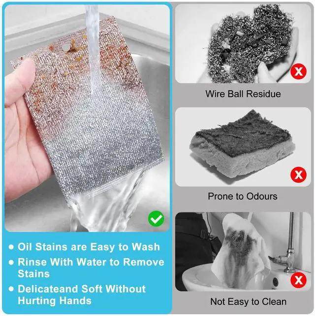 Alt view image 3 of 7 - Steel Wool Scrubber, Wire Dishwashing Rags, 10 Pcs Multipurpose Wire Dishcloth, Wet & Dry for Cookware, Sinks, Dishes, Stoves & Fireplaces 5.9 x 3.9 | Includes 10 Three-Layer Non-Scratch Wire