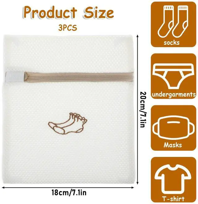 Alt view image 2 of 7 - 3 PCS Delicate Laundry Bag, Mesh Bags With Zipper for Socks, Underwear, Baby Clothes, Swimsuit - Small Durable Embroidery Bag, Travel Clothing Storage