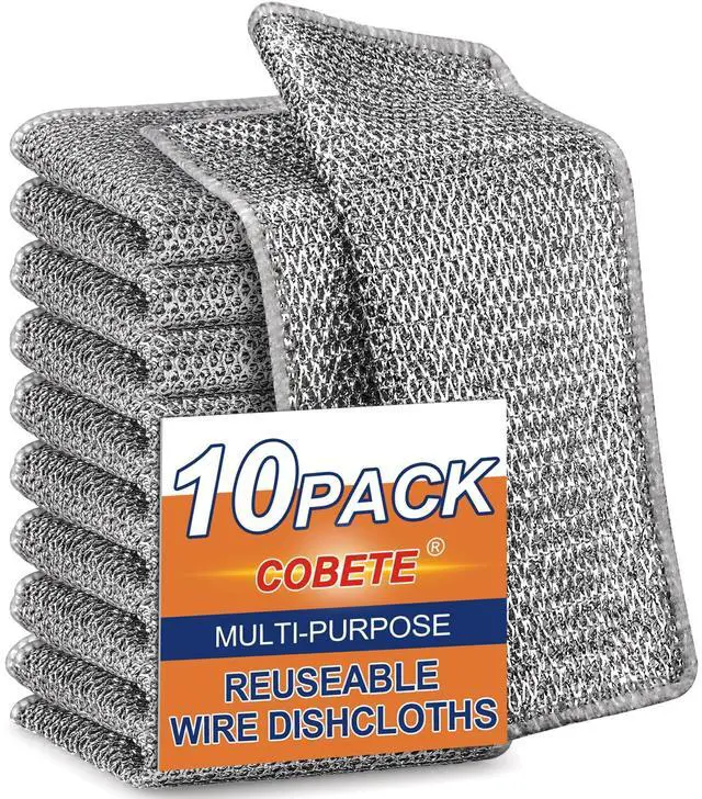 Main image of Non Scratch Wire Dishcloth,Double-Layer Wire Dishwashing Rags for Wet and Dry,Wire Miracle Cleaning Towels and Dish Cloths Multipurpose for Washing Dishes,Cookware, Sinks,Stove Tops,Pack of 10