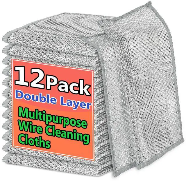 Main image of 12PCS Double-Layer Wire Dishcloth, Non-Scratch Wire Dishwashing Rags, Multipurpose Wire Cleaning Cloths for Home/Kitchen(7.87''x7.87'')