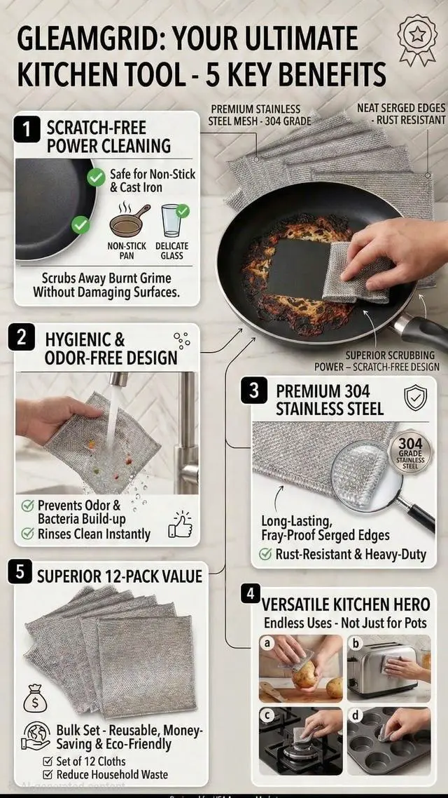 Alt view image 5 of 6 - 12 Piece Upgraded 2 Layer Metal Dish Cloth Set, Non Scratch Odor Free Wire Dishwashing Rags, Reusable Kitchen Cleaning Cloths for Wet and Dry Use on Dishes, Sinks and Stovetops