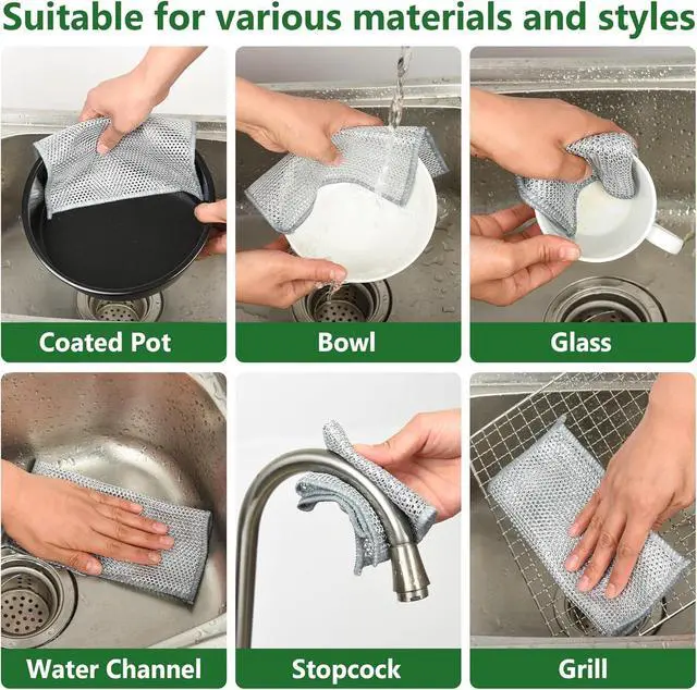Alt view image 4 of 6 - 12PCS Double-Layer Wire Dishcloth, Non-Scratch Wire Dishwashing Rags, Multipurpose Wire Cleaning Cloths for Home/Kitchen(7.87''x7.87'')