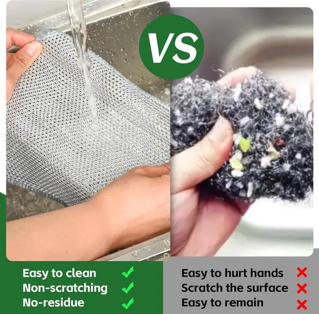 Alt view image 5 of 6 - 12PCS Double-Layer Wire Dishcloth, Non-Scratch Wire Dishwashing Rags, Multipurpose Wire Cleaning Cloths for Home/Kitchen(7.87''x7.87'')