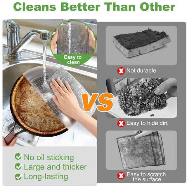 Alt view image 3 of 7 - Non Scratch Wire Dishcloth, Metal Cleaning Cloths for Kitchen Dishes Rag | Kitchen Cleaning Cloths,Dish Cloths for Washing Dishes,Reusable Diamond Weave Steel Wool Scrubber Cloth