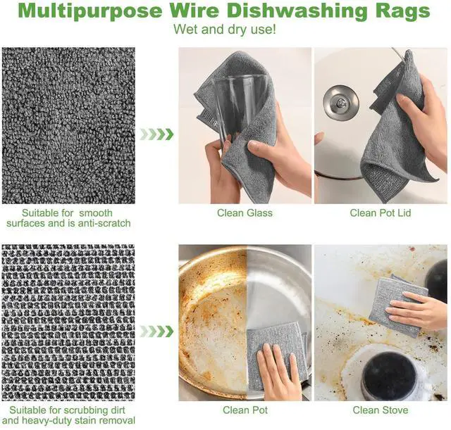 Alt view image 5 of 7 - Non Scratch Wire Dishcloth, Metal Cleaning Cloths for Kitchen Dishes Rag | Kitchen Cleaning Cloths,Dish Cloths for Washing Dishes,Reusable Diamond Weave Steel Wool Scrubber Cloth