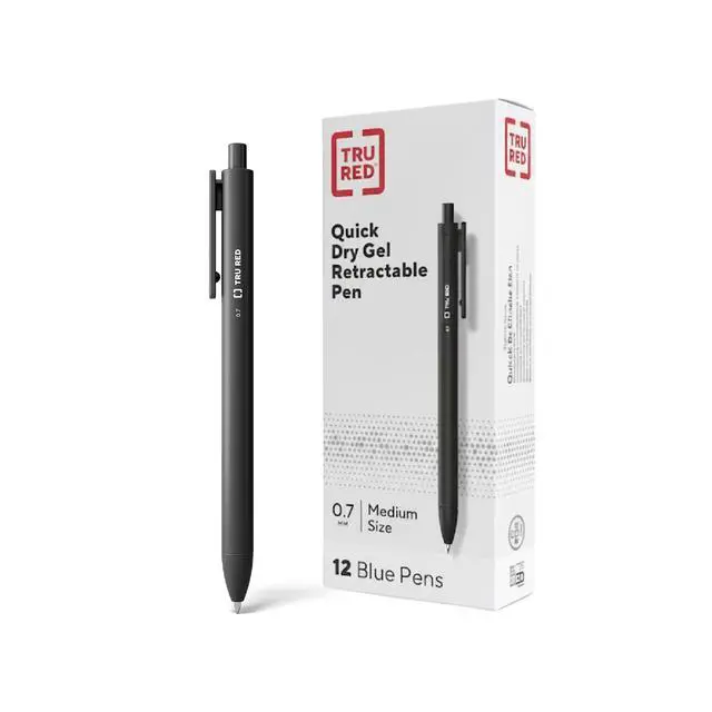 Main image of Retractable Gel Pens, Medium Point 0.7mm, Black Ink, 12 Pack QuickDry Pens for NoSmear Notes & Office Writing