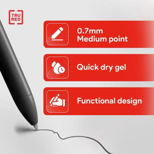 Alt view image 3 of 7 - Retractable Gel Pens, Medium Point 0.7mm, Black Ink, 12 Pack QuickDry Pens for NoSmear Notes & Office Writing