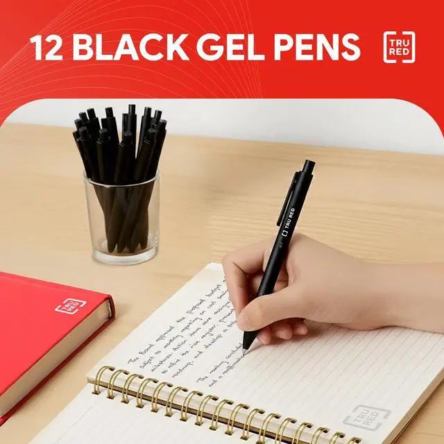 Alt view image 2 of 7 - Retractable Gel Pens, Medium Point 0.7mm, Black Ink, 12 Pack QuickDry Pens for NoSmear Notes & Office Writing