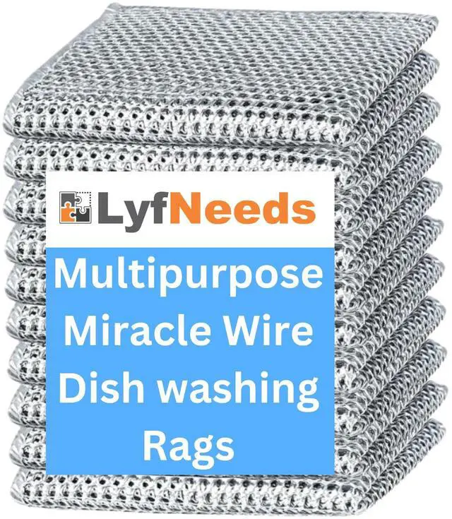 Main image of Non Scratch Wire Dishwashing Rag, 8 Pack Double Layer Reusable Wire Dishcloth, Silver Mesh Metal Cleaning Cloth for Pots, Pans, Sink, Steel Cookware, Wet & Dry Cleaning