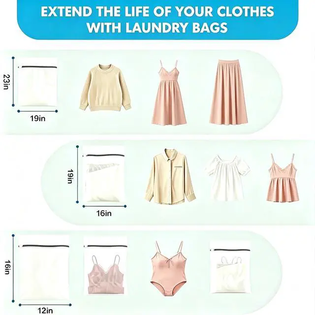 Alt view image 2 of 7 - Laundry Bag Mesh Laundry Bags, Reusable Fine Mesh Washing Bag for Delicates Lingerie Bra Socks Clothes, Durable Zipper Wash Bags 3Pcs (Small, Medium, Large) for Home Travel Laundry Machine Use