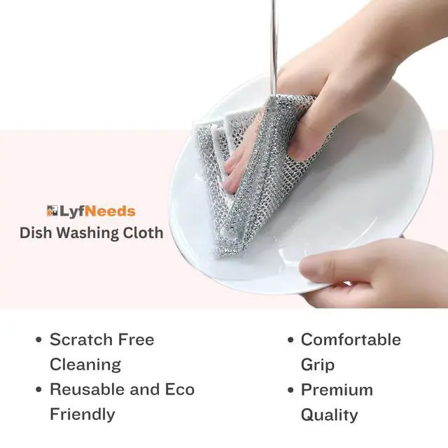 Alt view image 2 of 5 - Non Scratch Wire Dishwashing Rag, 8 Pack Double Layer Reusable Wire Dishcloth, Silver Mesh Metal Cleaning Cloth for Pots, Pans, Sink, Steel Cookware, Wet & Dry Cleaning
