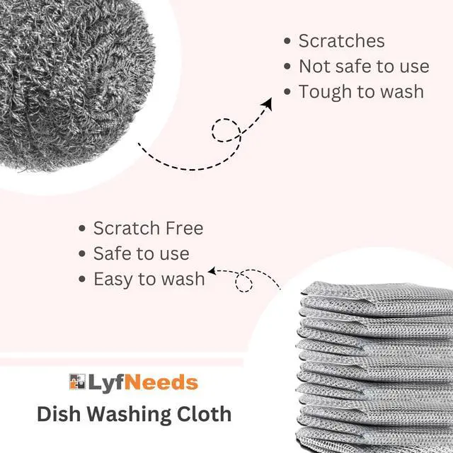 Alt view image 4 of 5 - Non Scratch Wire Dishwashing Rag, 8 Pack Double Layer Reusable Wire Dishcloth, Silver Mesh Metal Cleaning Cloth for Pots, Pans, Sink, Steel Cookware, Wet & Dry Cleaning