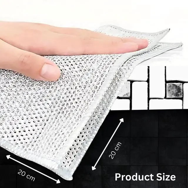 Alt view image 5 of 5 - Non Scratch Wire Dishwashing Rag, 8 Pack Double Layer Reusable Wire Dishcloth, Silver Mesh Metal Cleaning Cloth for Pots, Pans, Sink, Steel Cookware, Wet & Dry Cleaning