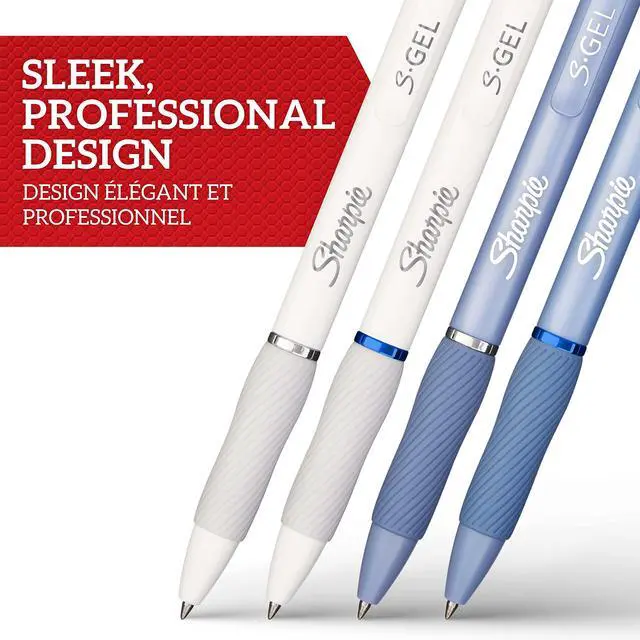 Alt view image 2 of 7 - S-Gel | Gel Pens | Medium Point (0.7mm) | Frost Blue & White Pearl Barrels | Black & Blue Ink | 4 Count