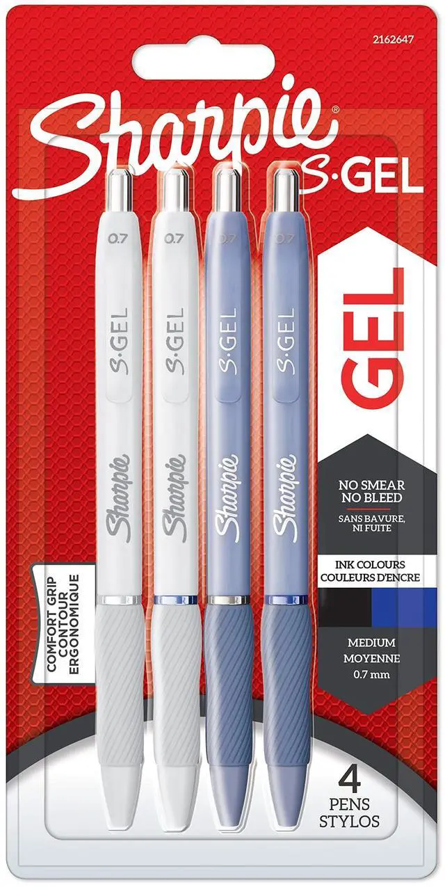 Main image of S-Gel | Gel Pens | Medium Point (0.7mm) | Frost Blue & White Pearl Barrels | Black & Blue Ink | 4 Count