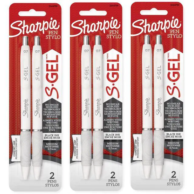 Main image of S-Gel, Gel Pens, Medium Point (0.7mm), Pearl White Body, Black Gel Ink Pens, 6 Count