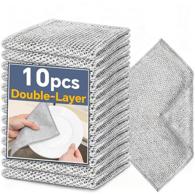 Main image of Steel Wire Dishcloths,Double-Layer Non-Scratch Steel Wire Cleaning Cloth for Cookware,Sinks,Stove Tops, Dishes (10PCS)
