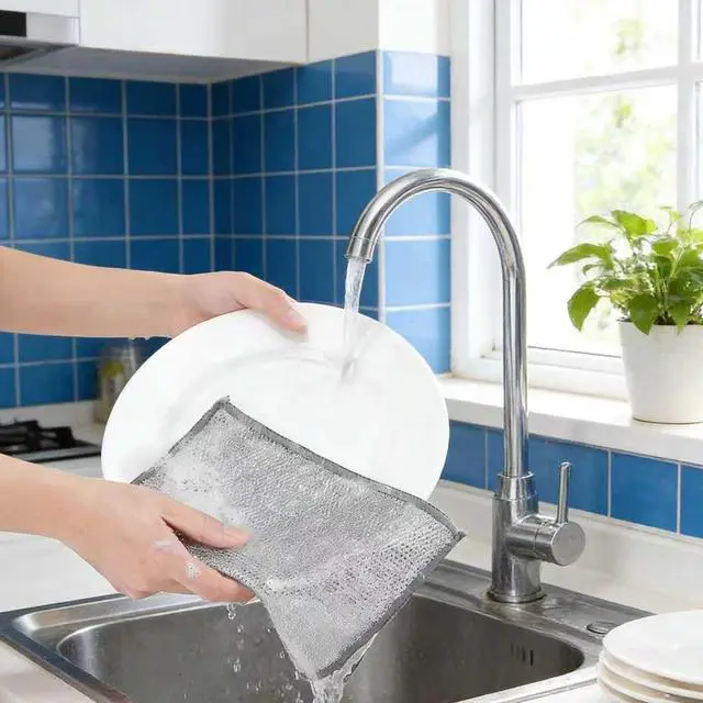 Alt view image 5 of 7 - Steel Wire Dishcloths,Double-Layer Non-Scratch Steel Wire Cleaning Cloth for Cookware,Sinks,Stove Tops, Dishes (10PCS)
