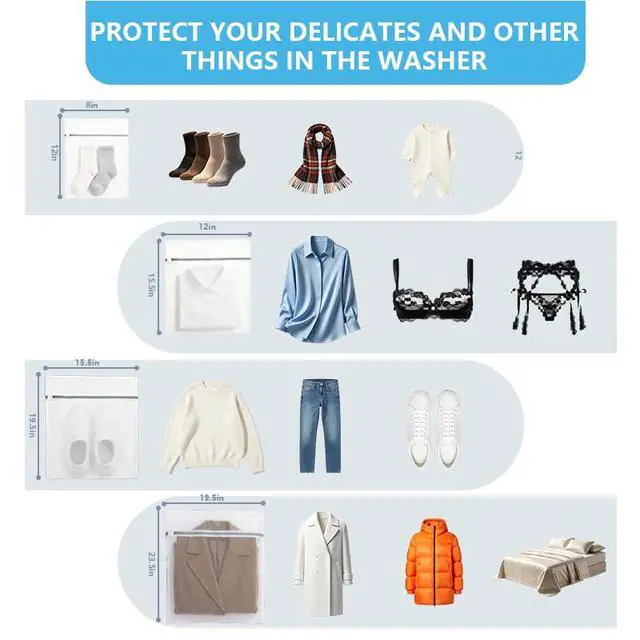 Alt view image 4 of 6 - 4 Pack Mesh Laundry Bags for Delicates, Medium (12"x16") Wash Bags for Laundry, Durable Honeycomb Mesh Laundry Wash Bag with Auto-Lock Zipper for Lingerie, Blouses, Hosiery, and Daily Clothes