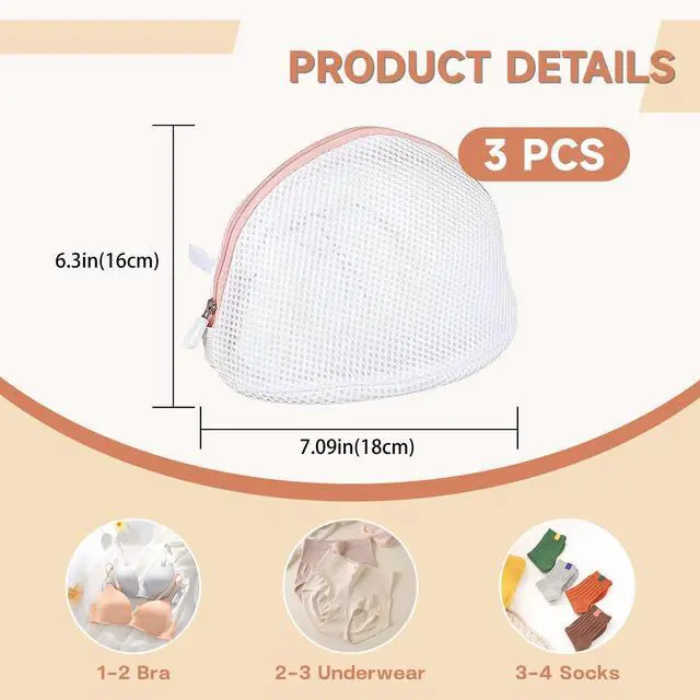 Alt view image 2 of 7 - 3PCS Bra Washing Bag,Bra Bag for Washing Machine,Mesh Wash Bag for Bras with Zipper,Large Laundry Bag for Bras Women Lingerie